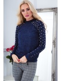 Rollkragenpullover mit Perlen, Marineblau 1577 – Online-Shop – Boutique